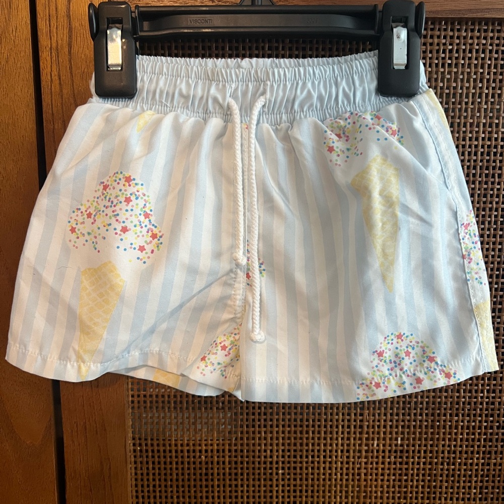Sal & Pimenta Ice Cream Print Swim Trunks in Light Blue & White